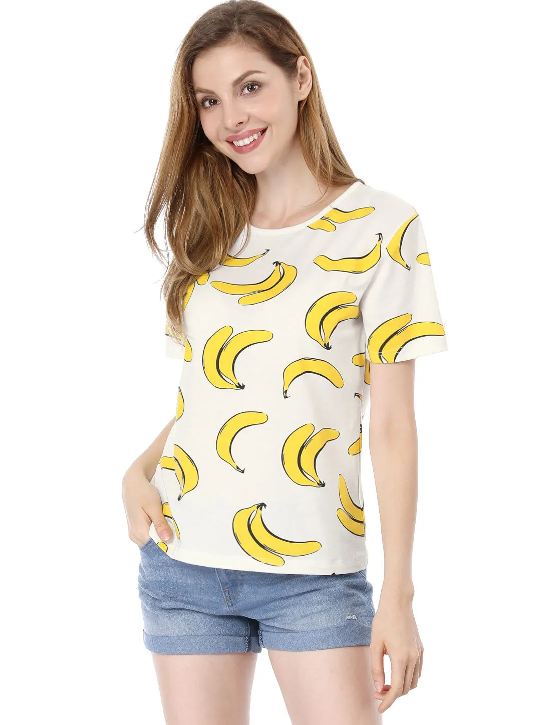 Summer Fruit Print Top Round Neck Short Sleeve Cute T-Shirt sold by Allegra K product image thumbnail 2