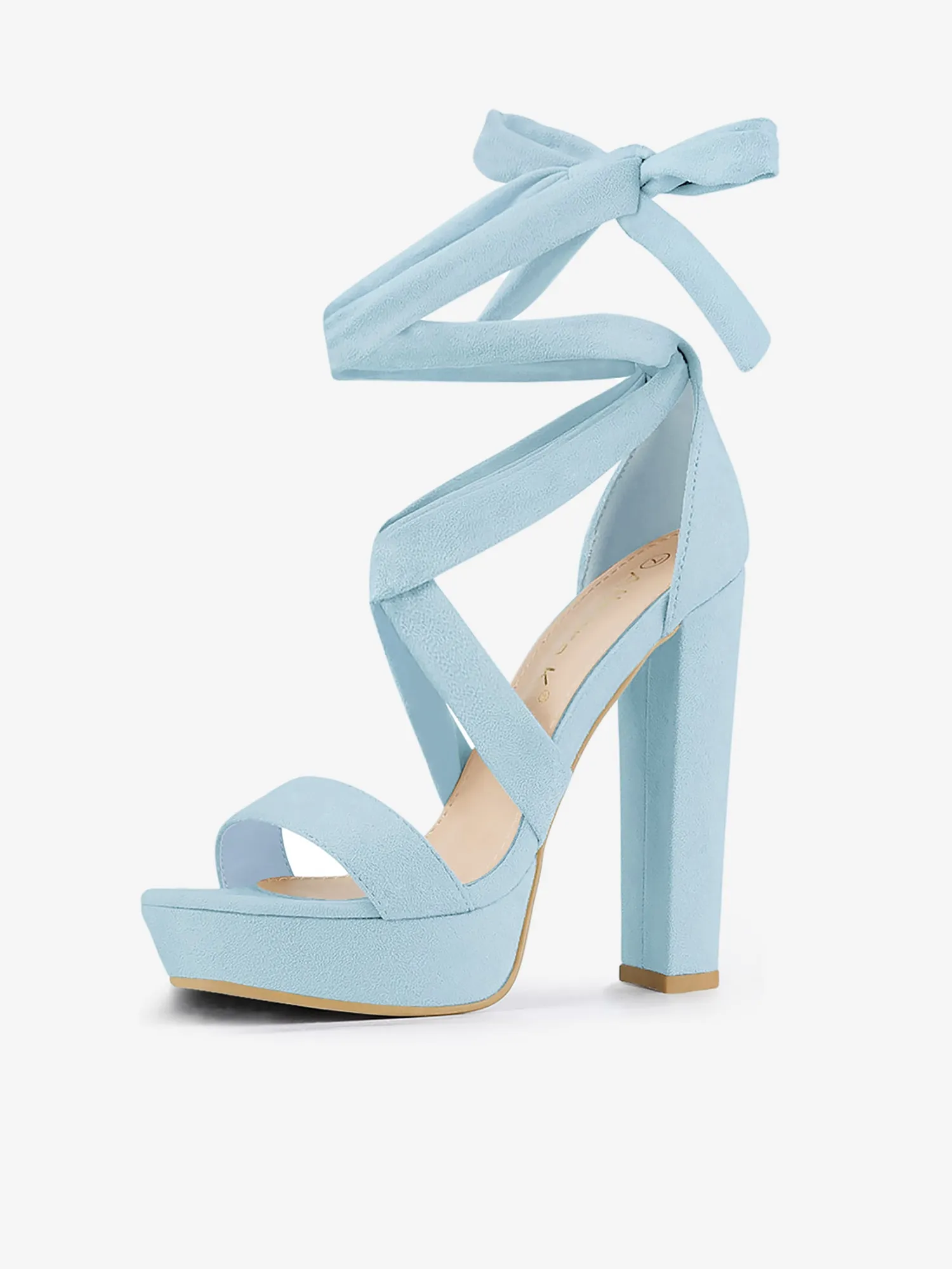 Faux Suede Lace Up Platform Block Heel Sandals sold by Allegra K