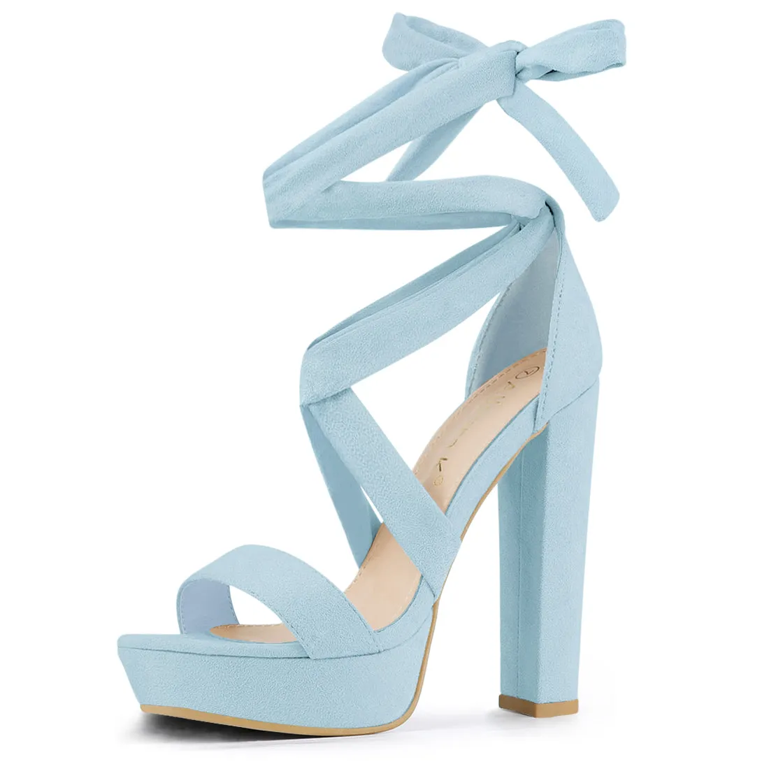 Faux Suede Lace Up Platform Block Heel Sandals sold by Allegra K product image thumbnail 2