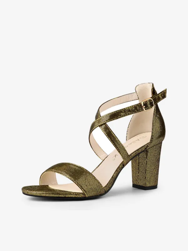 Colorful Cross Strappy Adjustable Buckle Block Heel Sandals sold by Allegra K