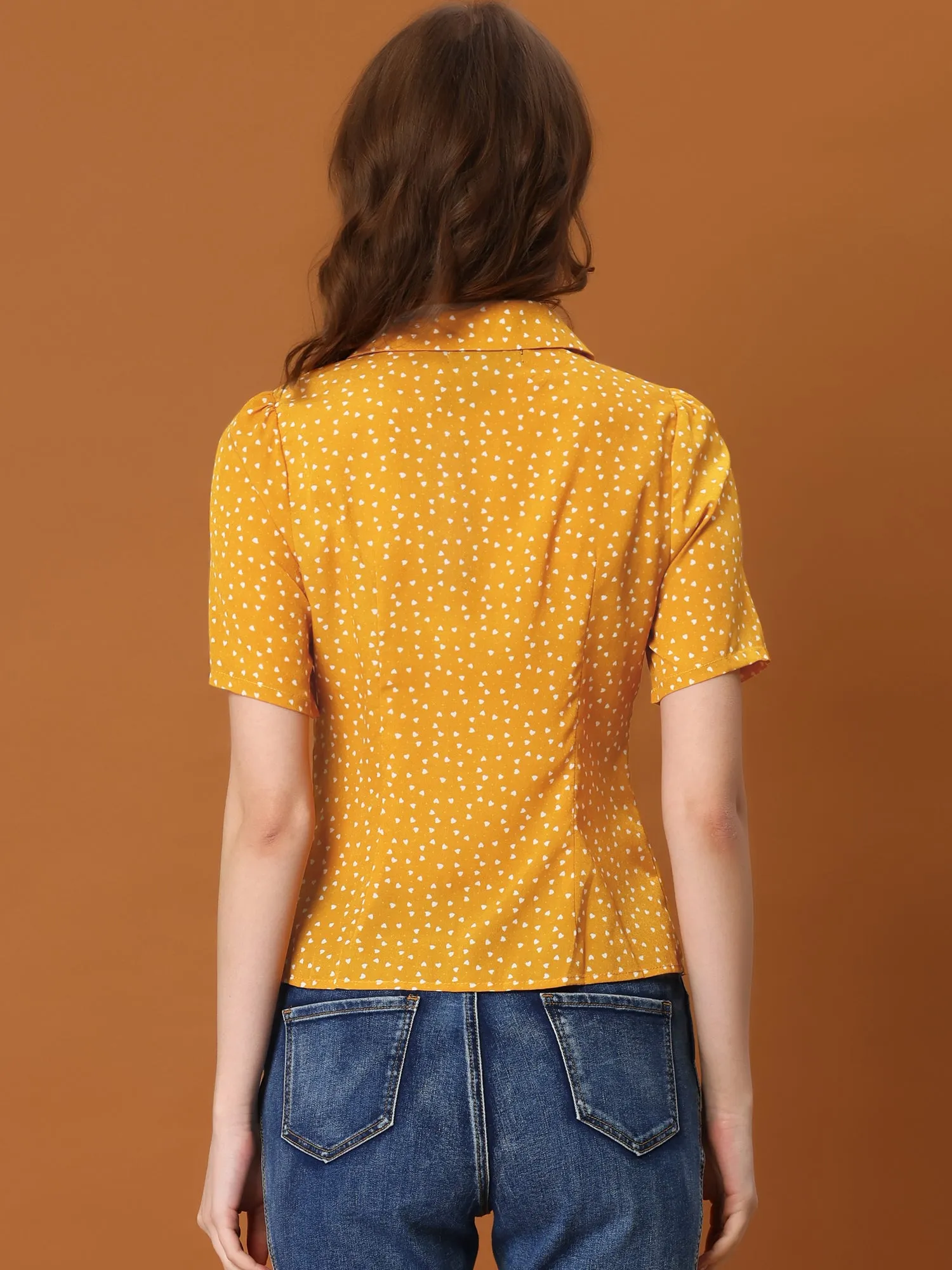 Women's Polka Dots V Neck Short Sleeve Button Down Vintage Blouse sold by Allegra K product image thumbnail 4