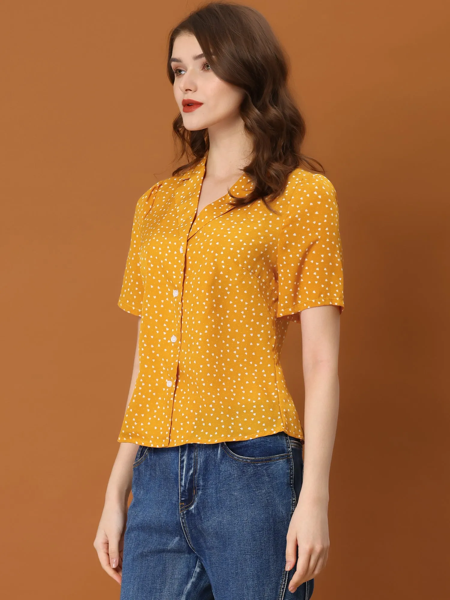 Women's Polka Dots V Neck Short Sleeve Button Down Vintage Blouse sold by Allegra K product image thumbnail 2