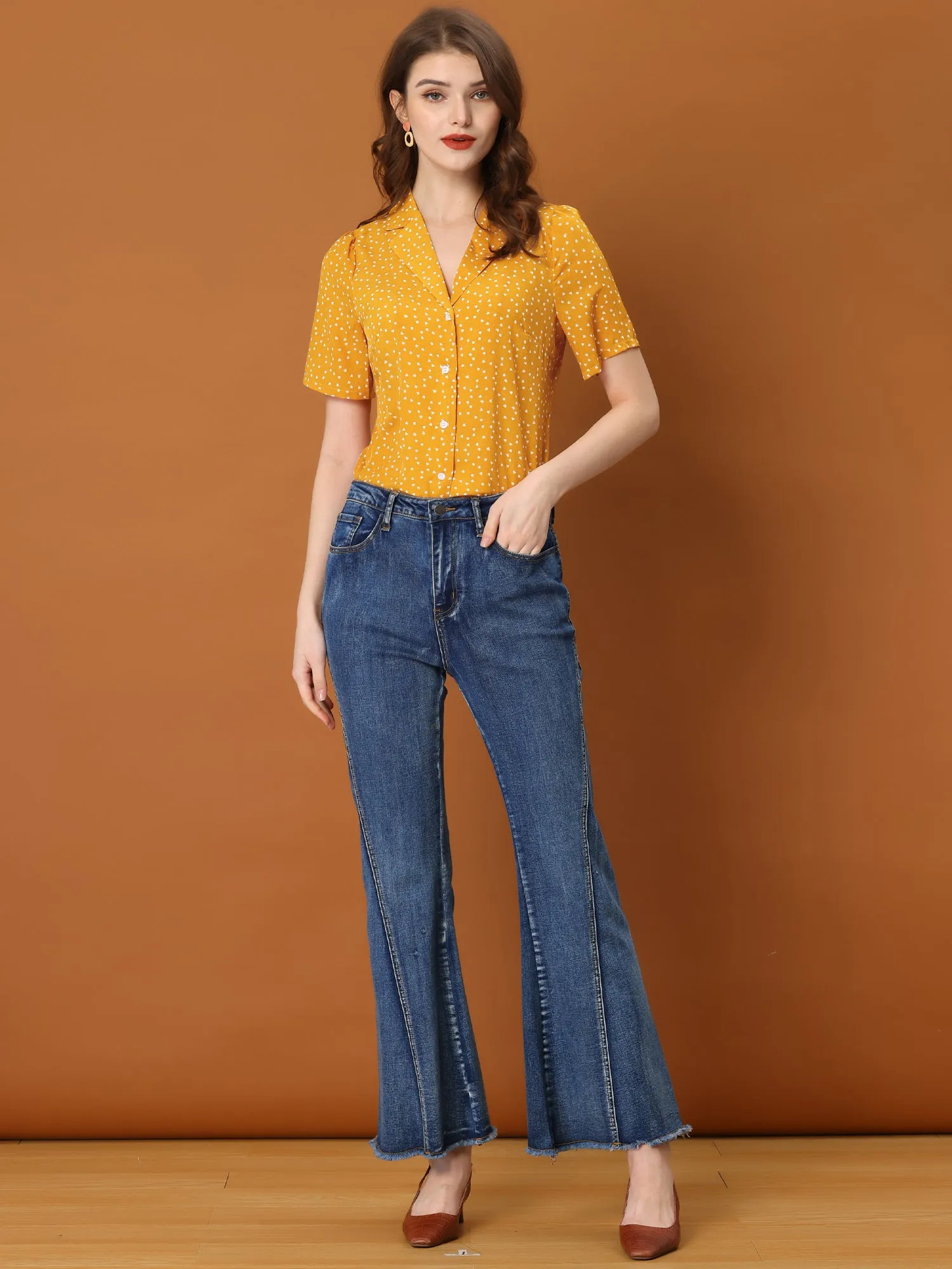 Women's Polka Dots V Neck Short Sleeve Button Down Vintage Blouse sold by Allegra K product image thumbnail 3