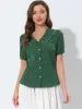 Polka Dot Peter Pan Collar Rockabilly Puff Short Sleeve Shirt sold by Allegra K