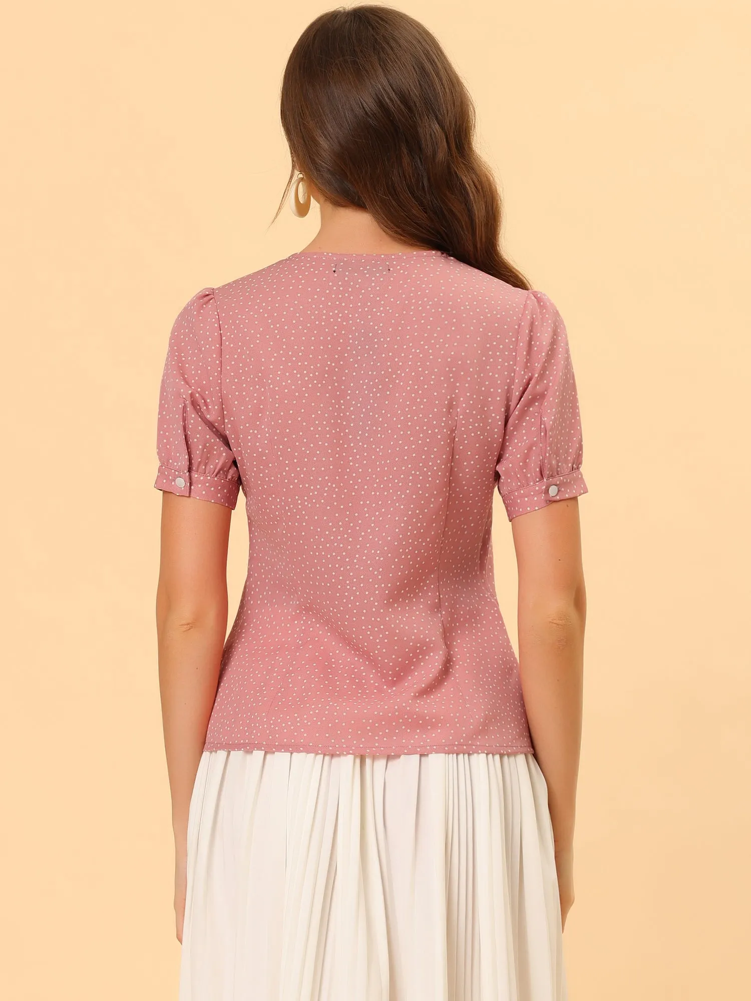 Polka Dot Peter Pan Collar Rockabilly Puff Short Sleeve Shirt sold by Allegra K product image thumbnail 3