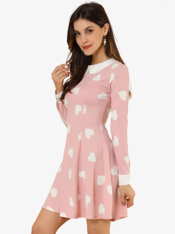 Peter Pan Collar Contrast Printed A-Line Short Dress sold by Allegra K