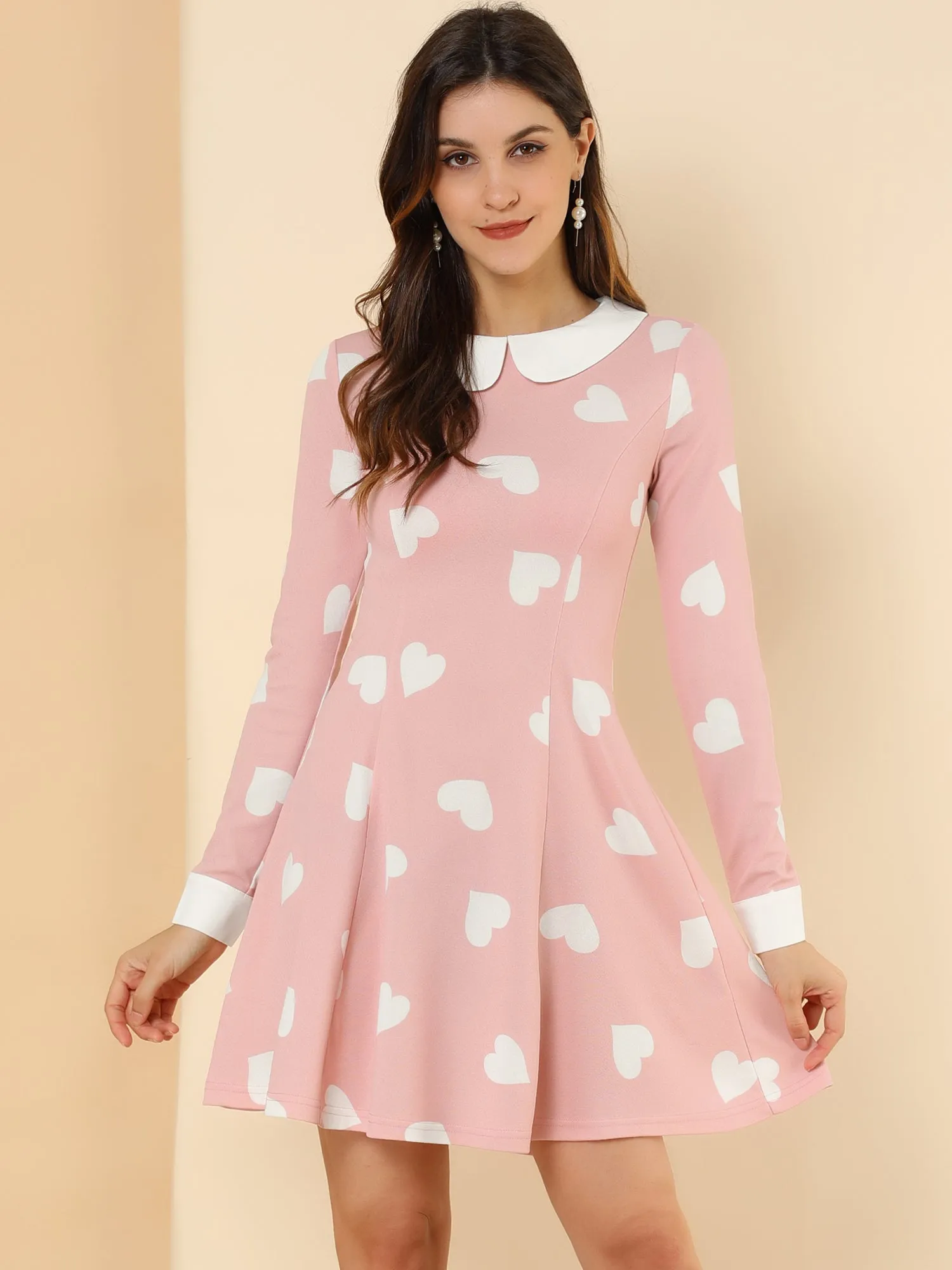 Peter Pan Collar Contrast Printed A-Line Short Dress sold by Allegra K product image thumbnail 4