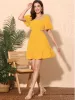 Crossover Cut Out Short Sleeve Square Neck Tiered Mini Dress sold by Allegra K