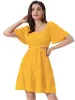 Crossover Cut Out Short Sleeve Square Neck Tiered Mini Dress sold by Allegra K