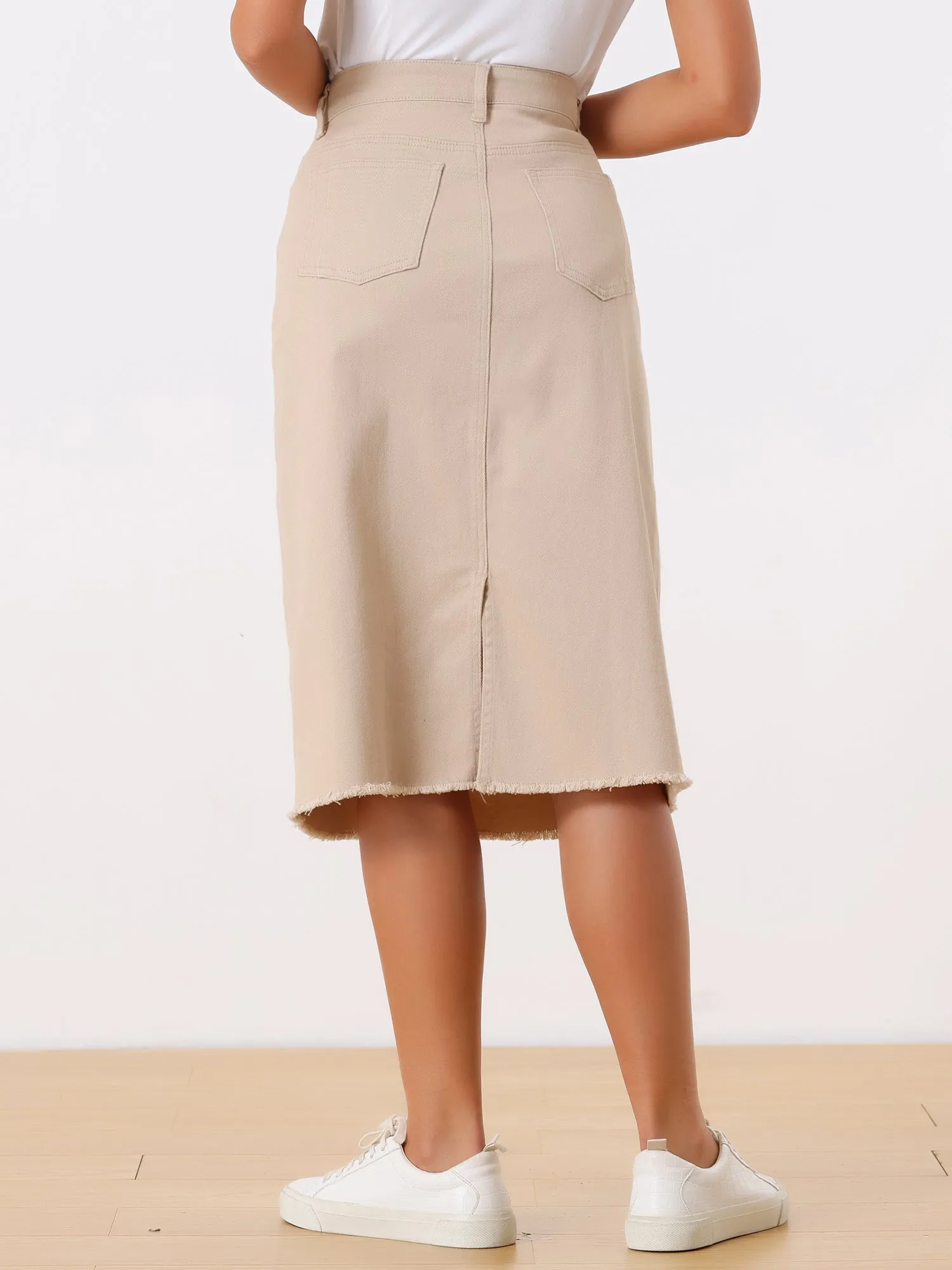 Casual High Waist Back Slit Stretch Denim Midi Jean Skirt sold by Allegra K product image thumbnail 3