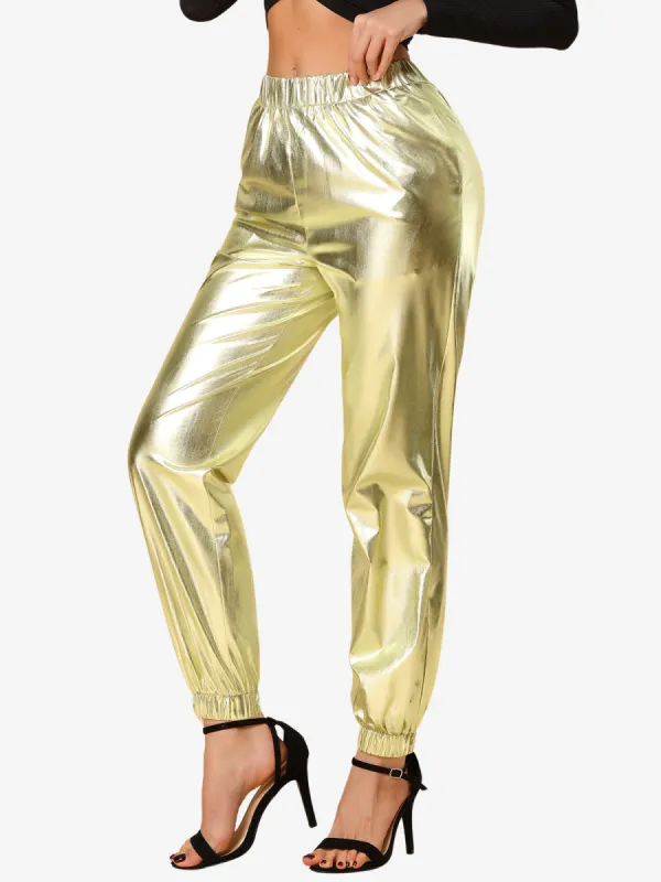 Metallic Trousers Shiny Sparkle Elastic Waist Holographic Pants sold by Allegra K