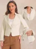 Long Sleeve Lapel Button Pockets Casual Work Cropped Blazer sold by Allegra K