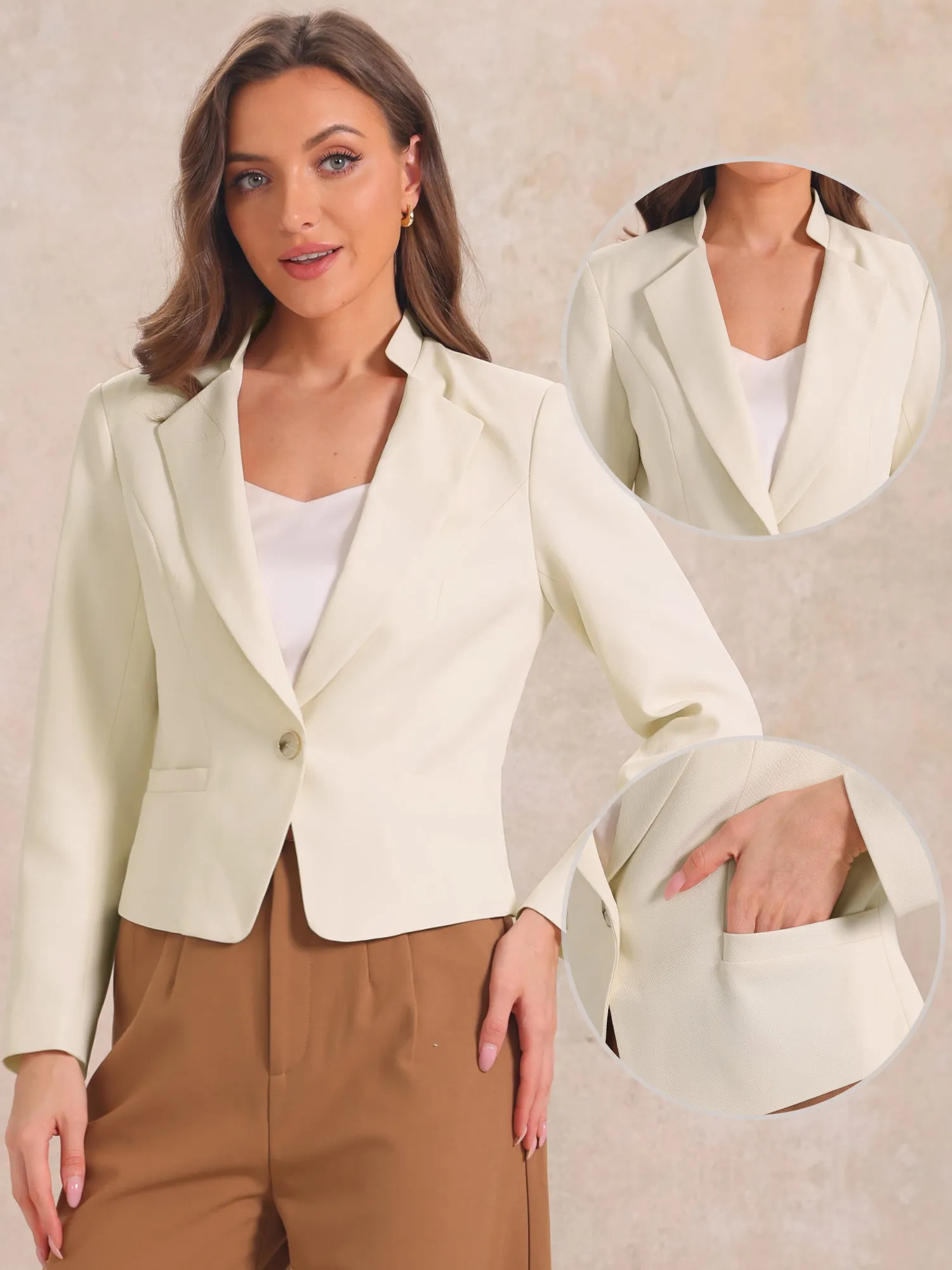 Long Sleeve Lapel Button Pockets Casual Work Cropped Blazer sold by Allegra K product image thumbnail 2