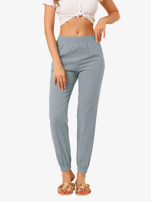 Casual Elastic Waist Long Trousers Cotton Pockets Joggers Pants made by Allegra K