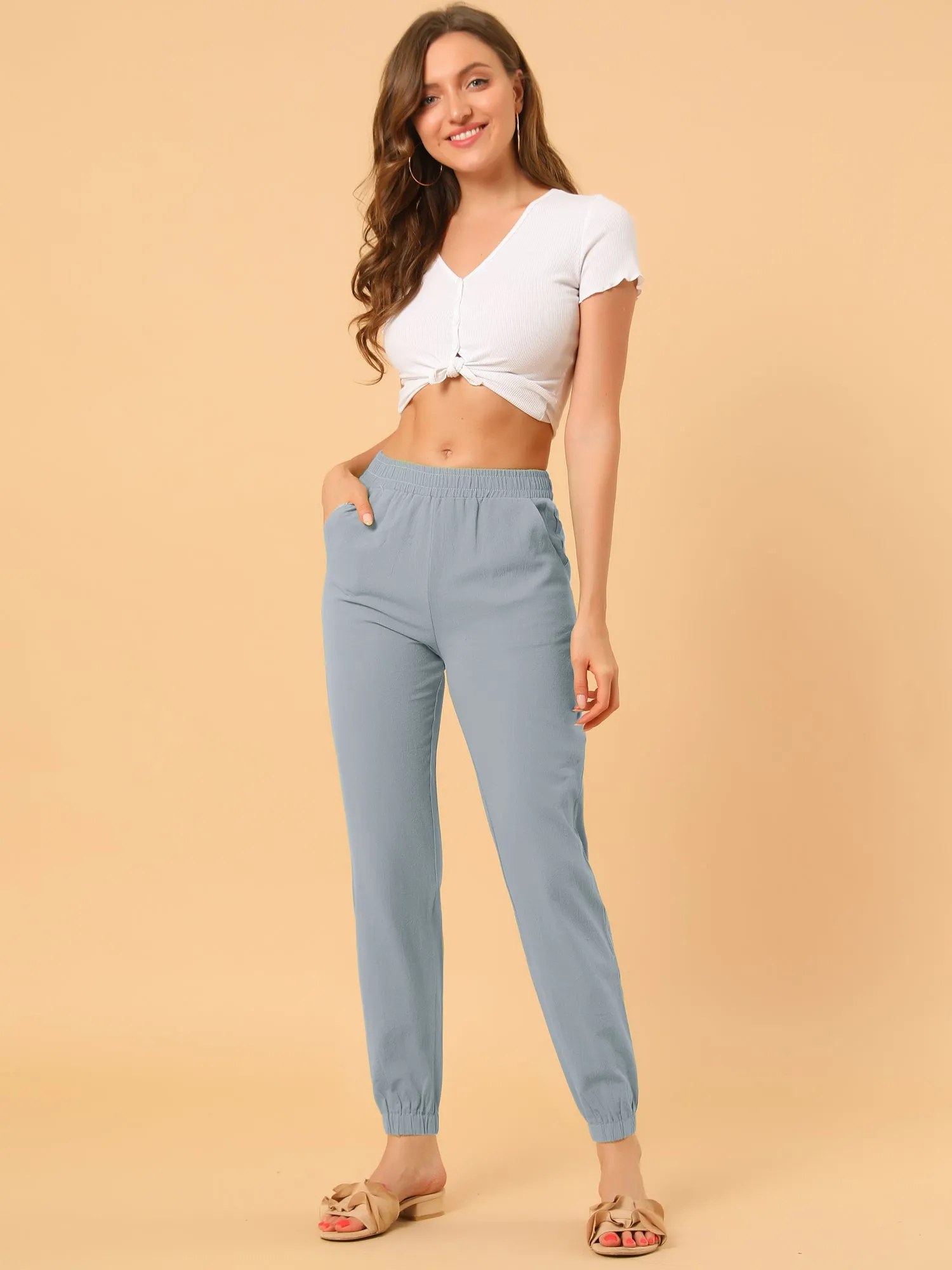 Casual Elastic Waist Long Trousers Cotton Pockets Joggers Pants sold by Allegra K product image thumbnail 3