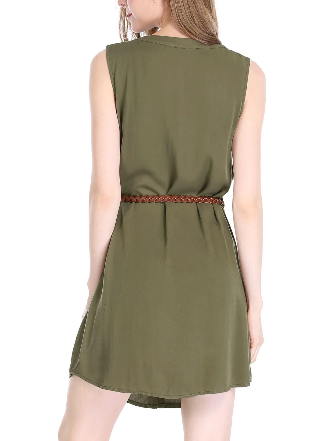 Sleeveless Button Down Crew Neck Above Knee Belted Vintage Shirtdress sold by Allegra K product image thumbnail 4