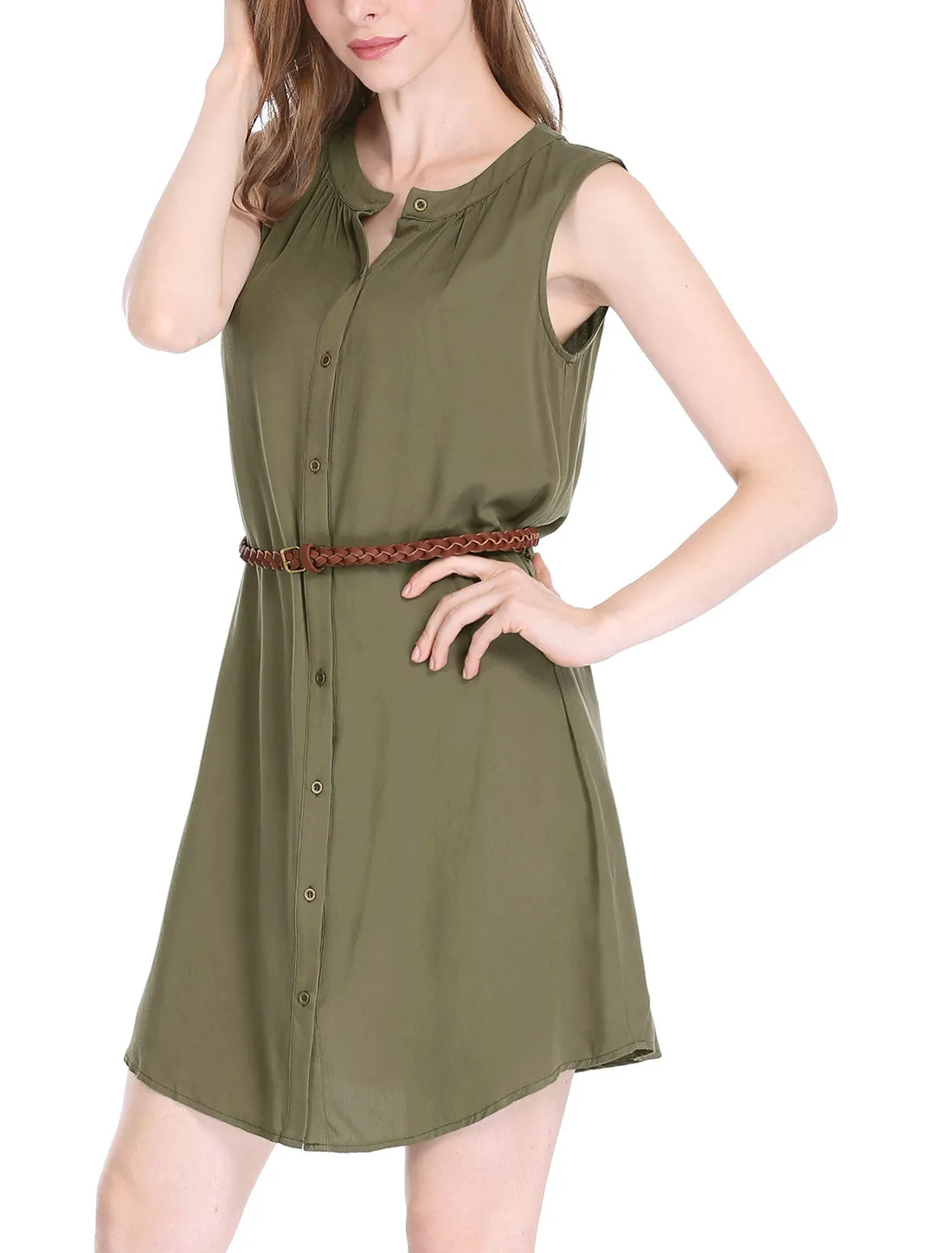 Sleeveless Button Down Crew Neck Above Knee Belted Vintage Shirtdress sold by Allegra K product image thumbnail 3