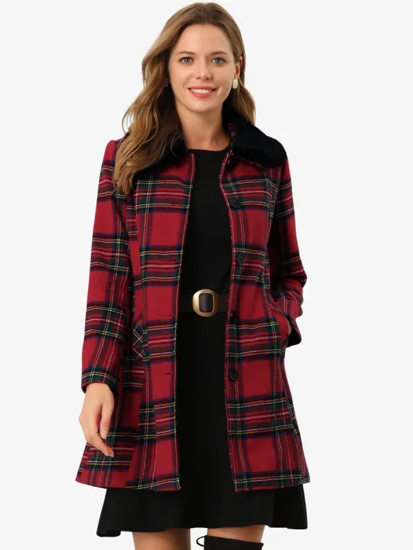 Buffalo Checks Winter Peter Pan Collar Long Plaid Coat sold by Allegra K