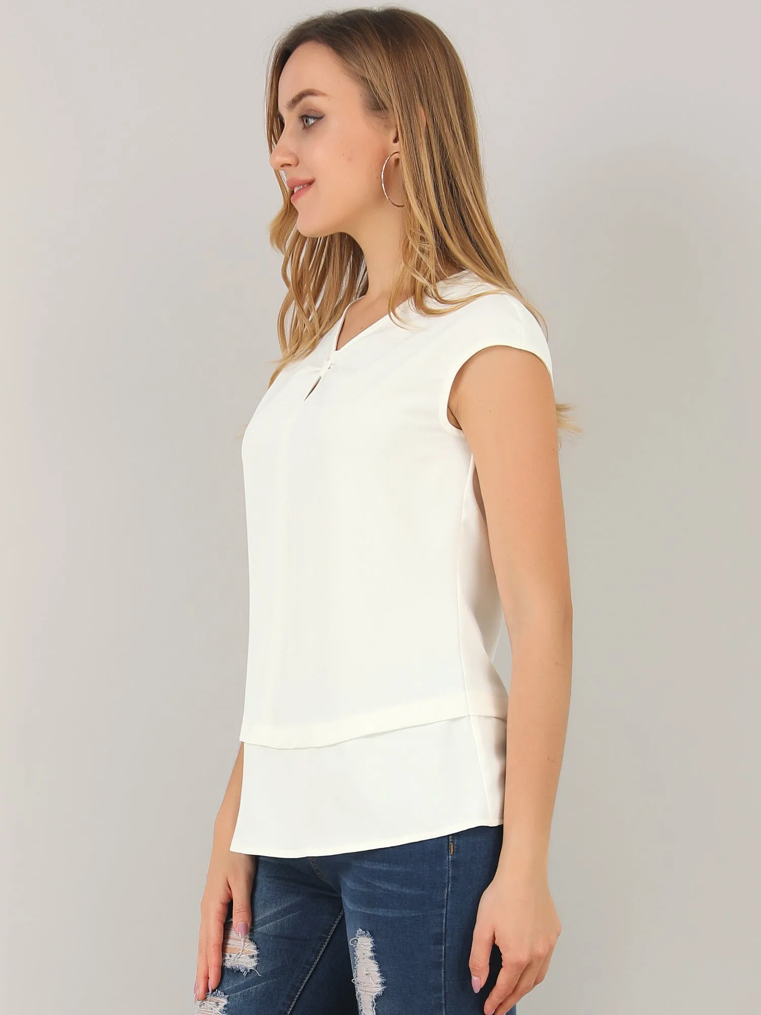 Twist V Neckline Cap Sleeve Blouse Casual Work Top Shirt sold by Allegra K product image thumbnail 4