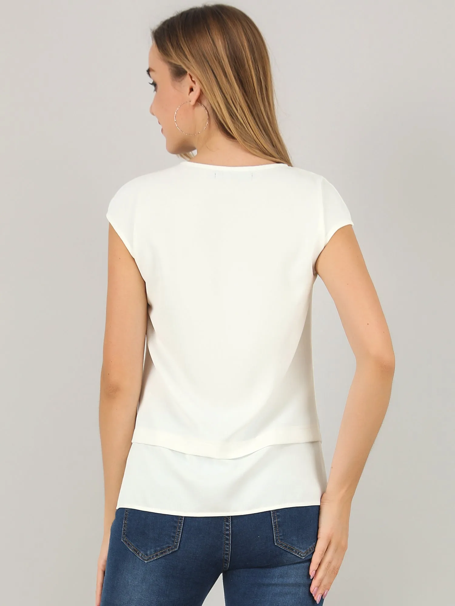 Twist V Neckline Cap Sleeve Blouse Casual Work Top Shirt sold by Allegra K product image thumbnail 5