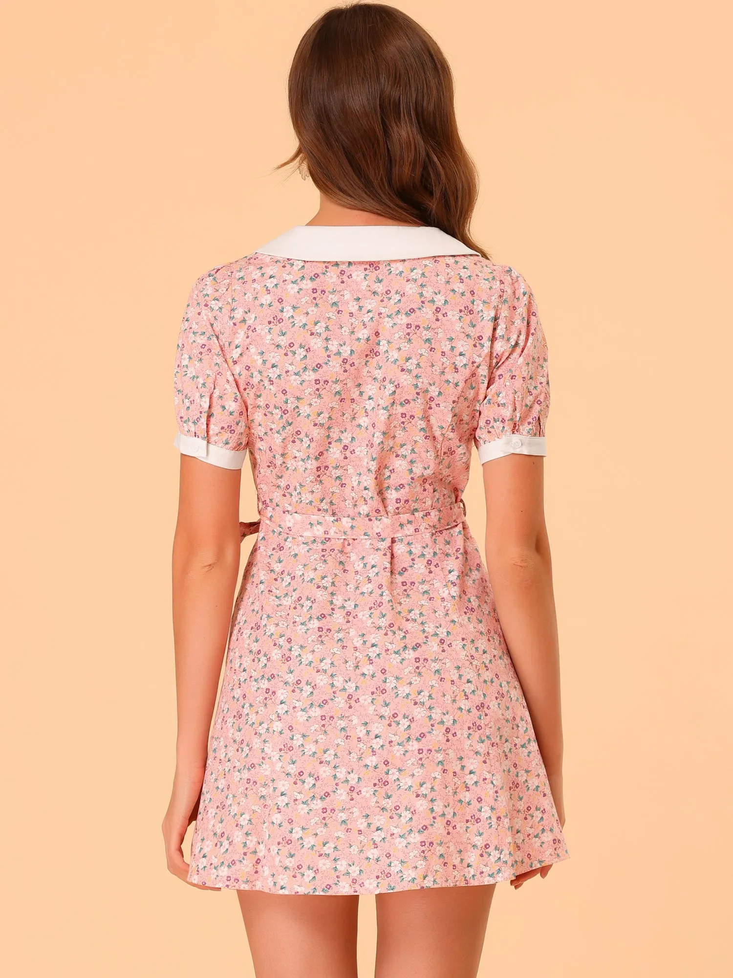 Cotton Collared Floral Print Button Down Belted Waist Shirt Dress sold by Allegra K product image thumbnail 4
