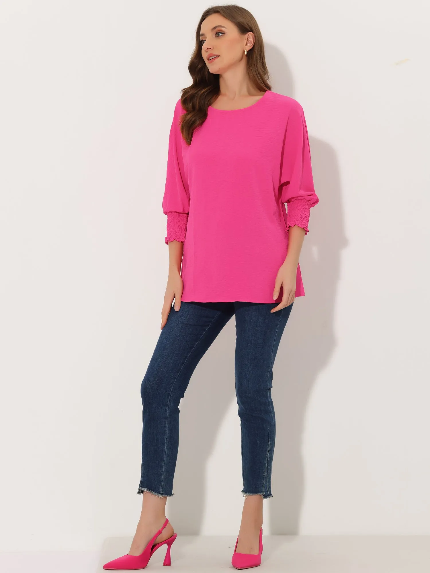 Puff Sleeve Blouse Round Neck Short Sleeve Blouse sold by Allegra K product image thumbnail 4