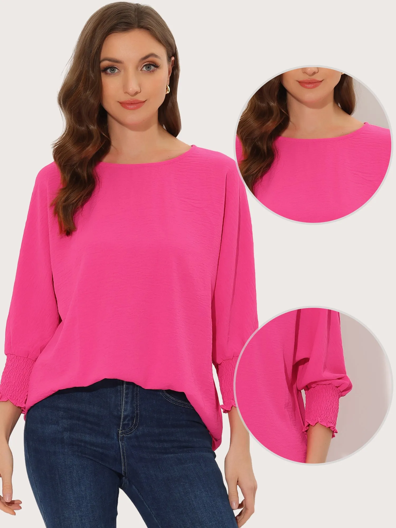 Puff Sleeve Blouse Round Neck Short Sleeve Blouse sold by Allegra K product image thumbnail 2