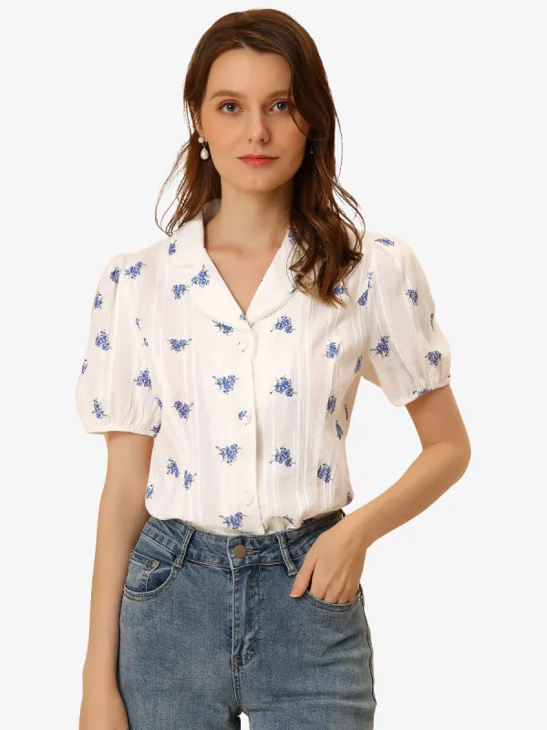 Camp Collar Blouse Vintage Grape Print Button Down Shirt sold by Allegra K