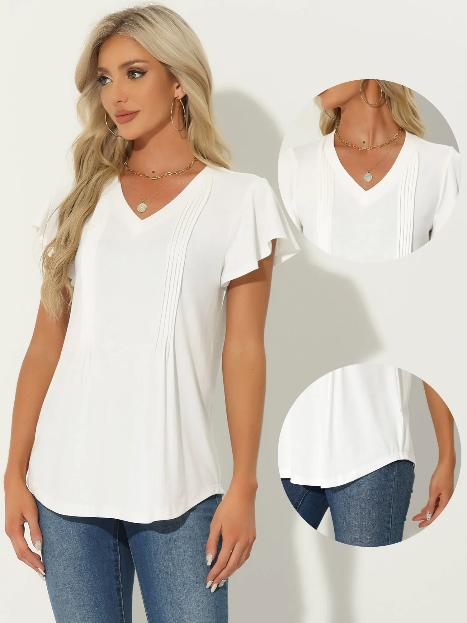 Flare Sleeves Pleated Casual V Neck Tunic Blouse sold by Allegra K product image thumbnail 2