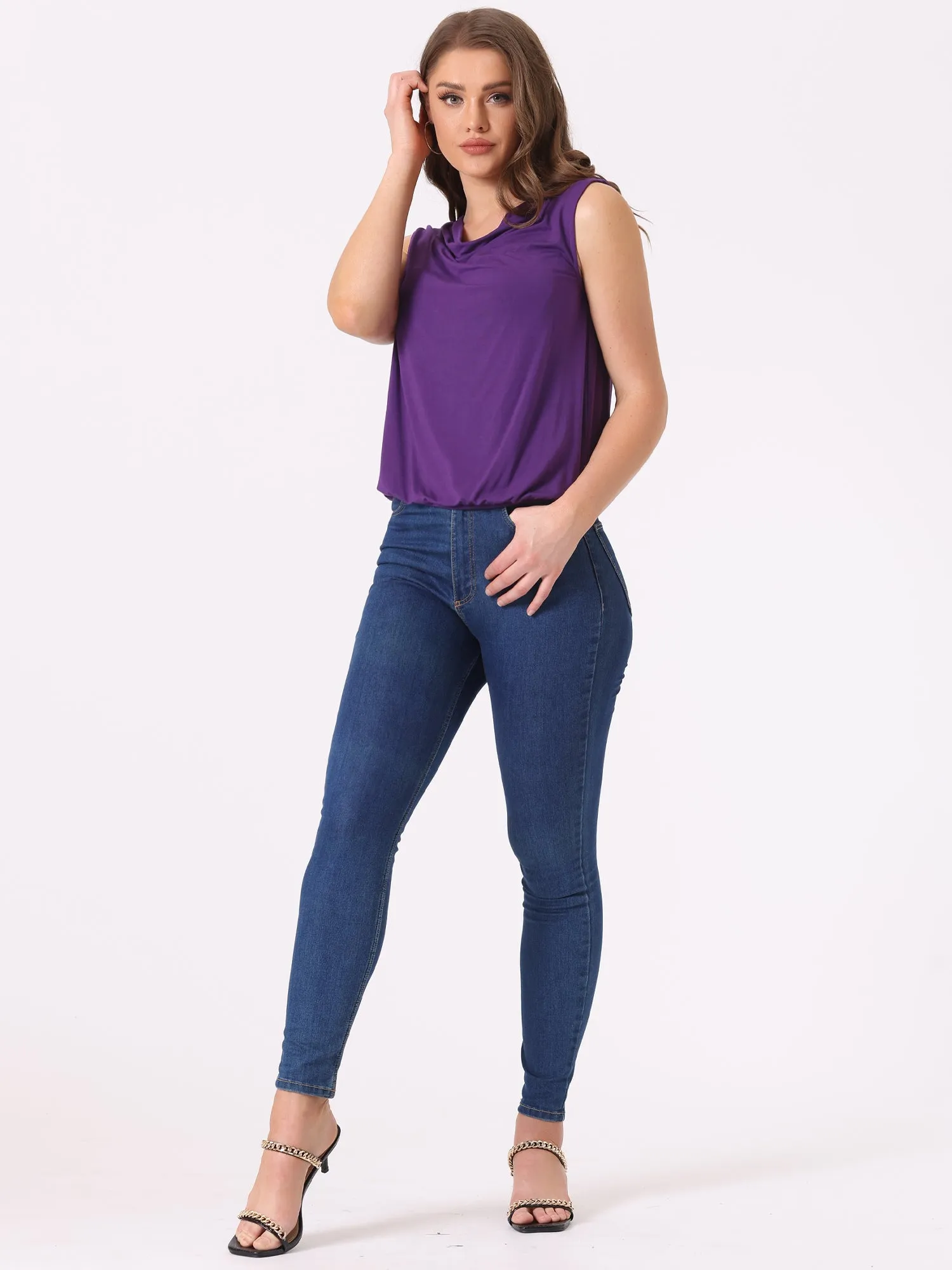 Sleeveless Tops Cowl Neck Lightweight Casual Blouse sold by Allegra K product image thumbnail 3