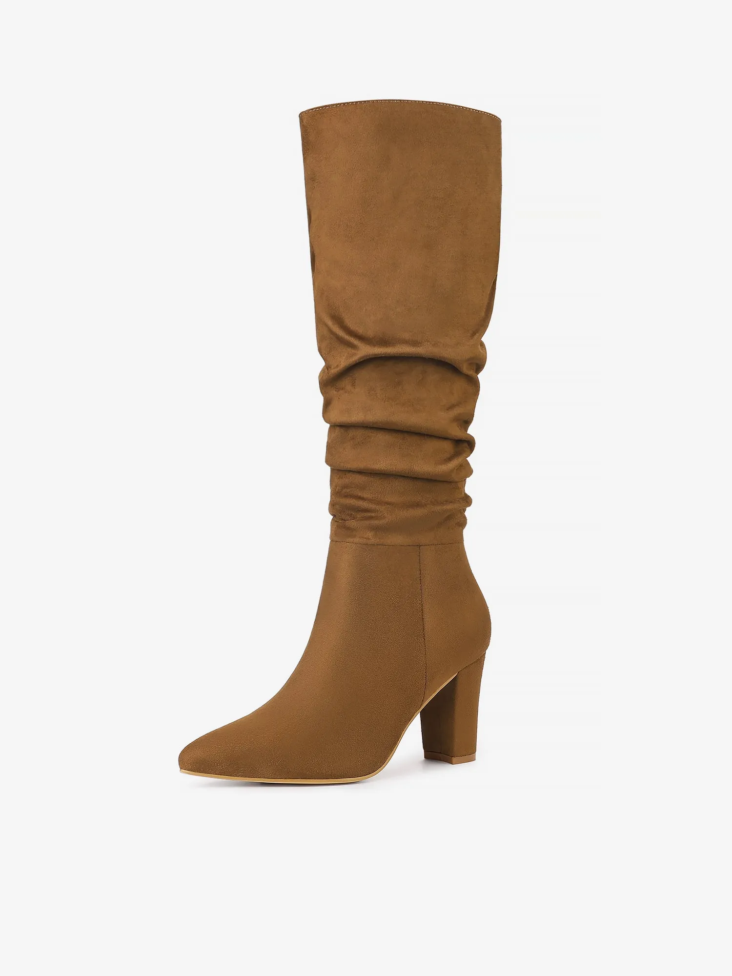 Slouchy Pointed Toe Chunky Heel Knee High Boots sold by Allegra K