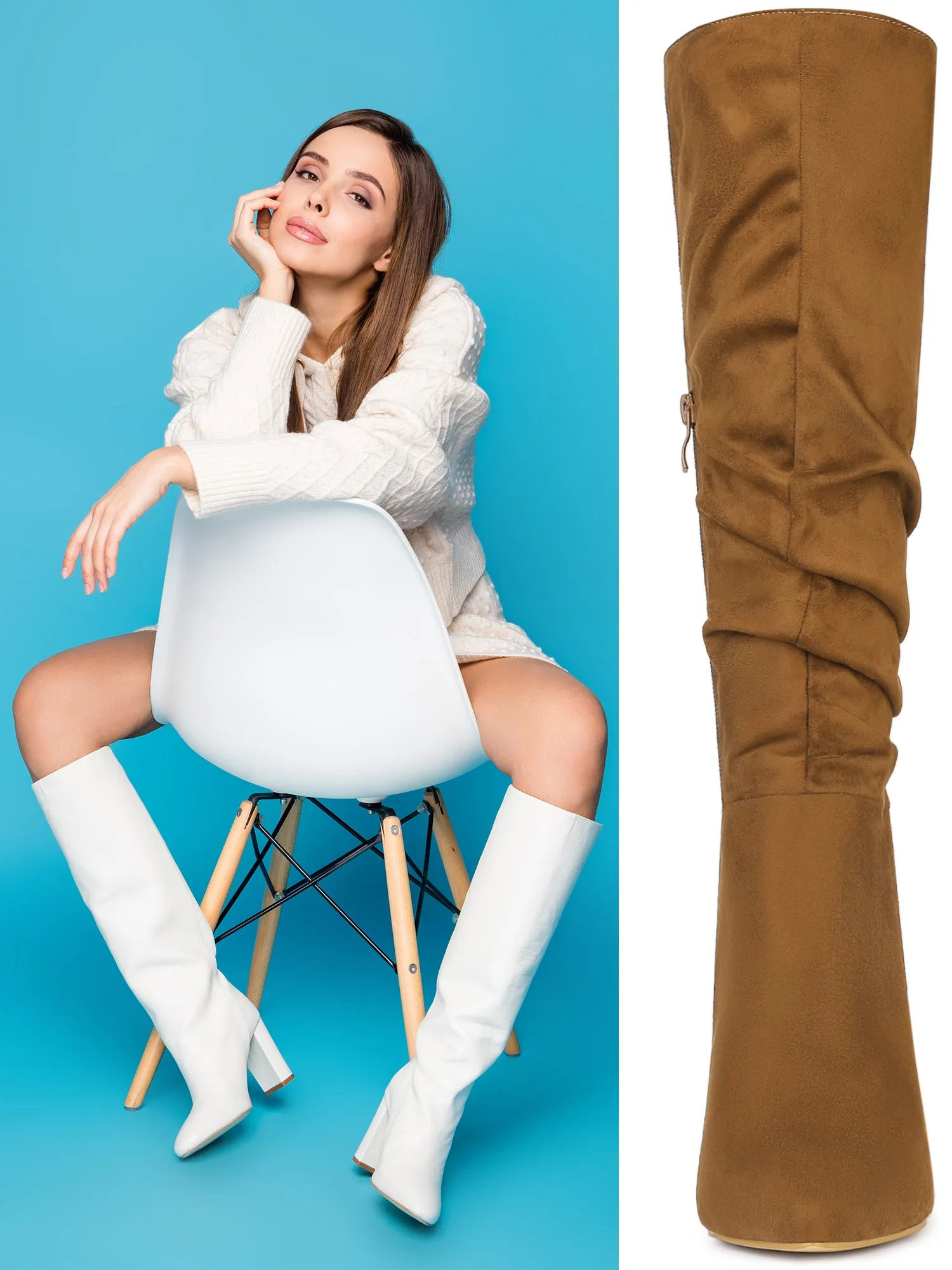 Slouchy Pointed Toe Chunky Heel Knee High Boots sold by Allegra K product image thumbnail 3