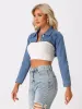 Button Up Long Sleeve Cropped Denim Jean Jacket Shrug sold by Allegra K