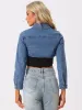Button Up Long Sleeve Cropped Denim Jean Jacket Shrug sold by Allegra K
