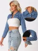 Button Up Long Sleeve Cropped Denim Jean Jacket Shrug sold by Allegra K