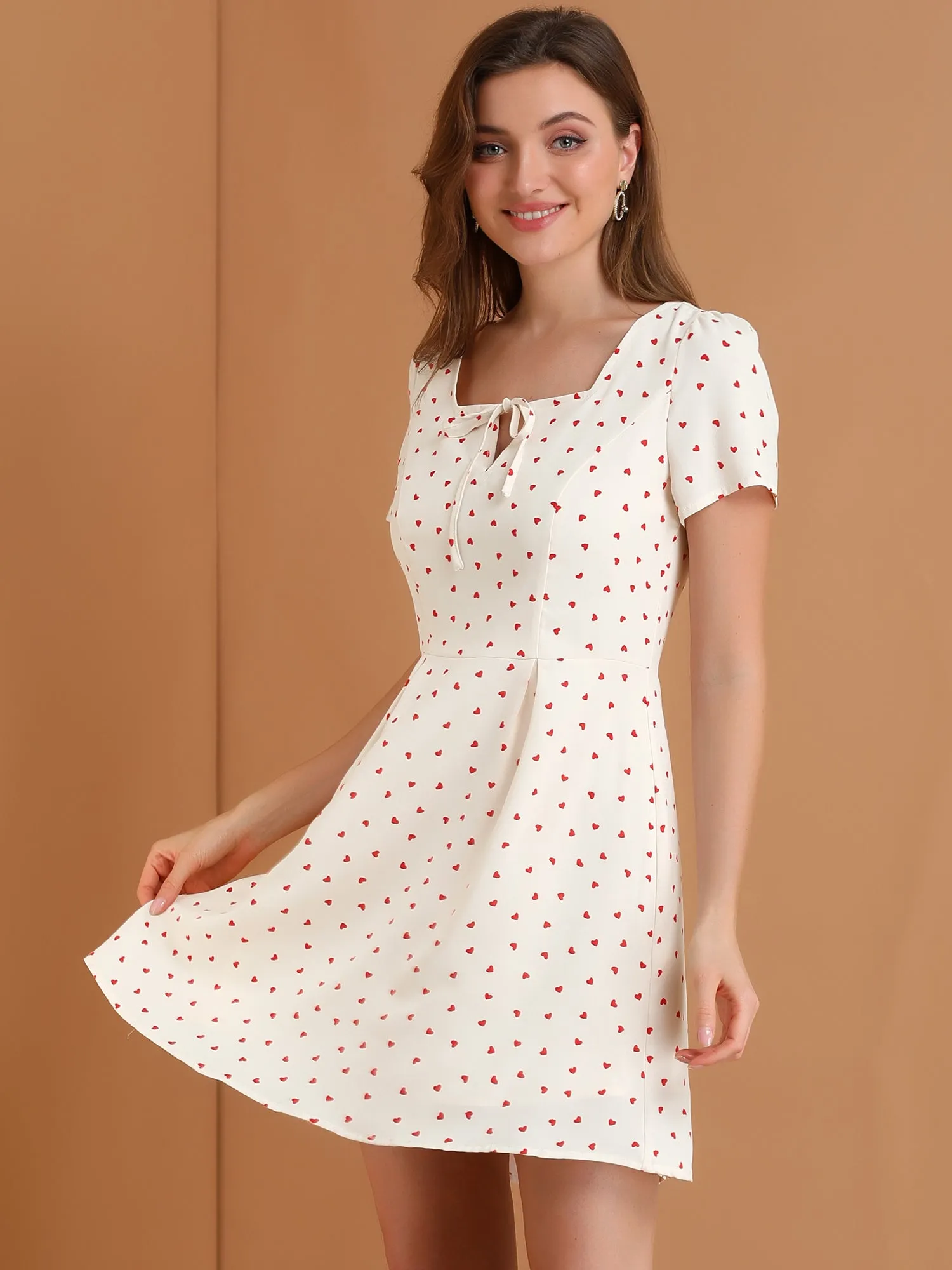 Printed Casual Square Neck Short Sleeve Fit and Flare Dress sold by Allegra K product image thumbnail 2
