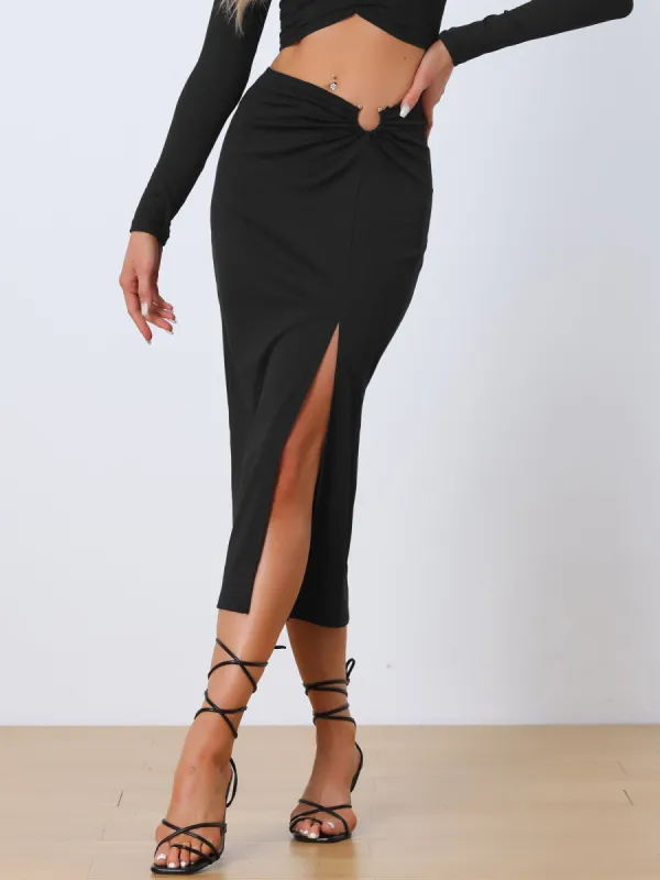 Ruched Split High Waist Keyhole Midi Bodycon Pencil Skirts sold by Allegra K