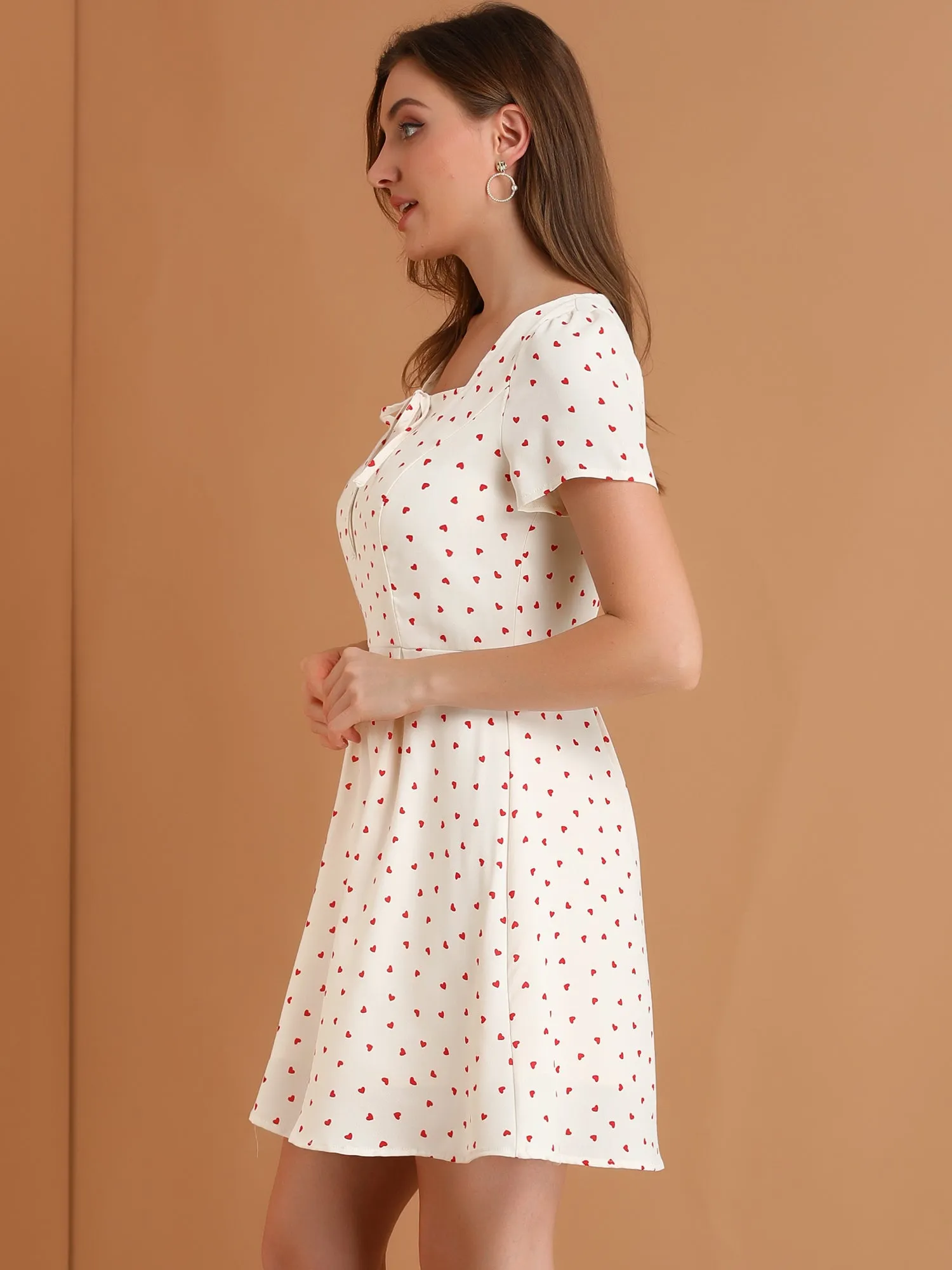 Printed Casual Square Neck Short Sleeve Fit and Flare Dress sold by Allegra K product image thumbnail 3