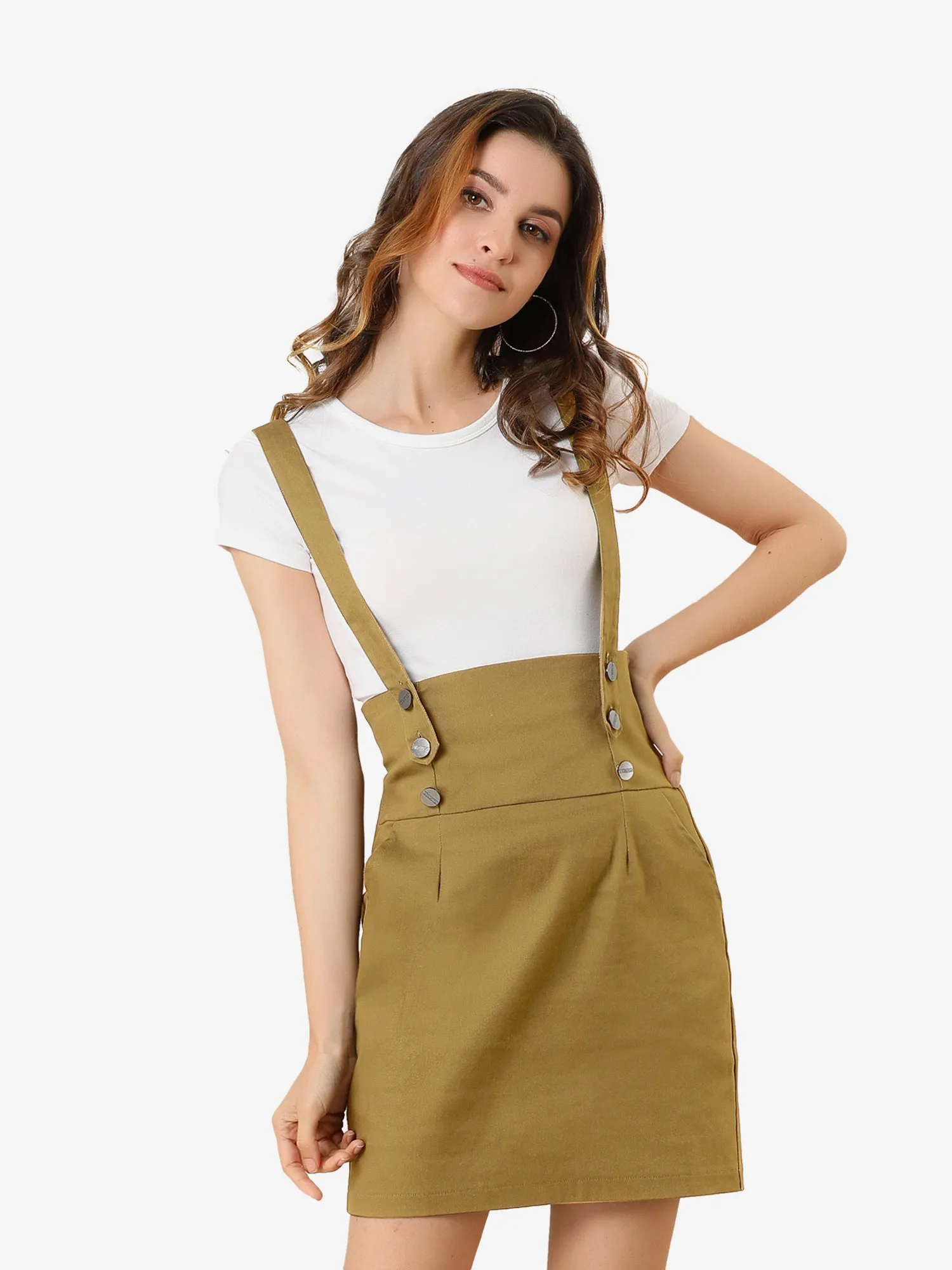 High Waist Suspender Adjustable Strap Overalls Short Skirt sold by Allegra K