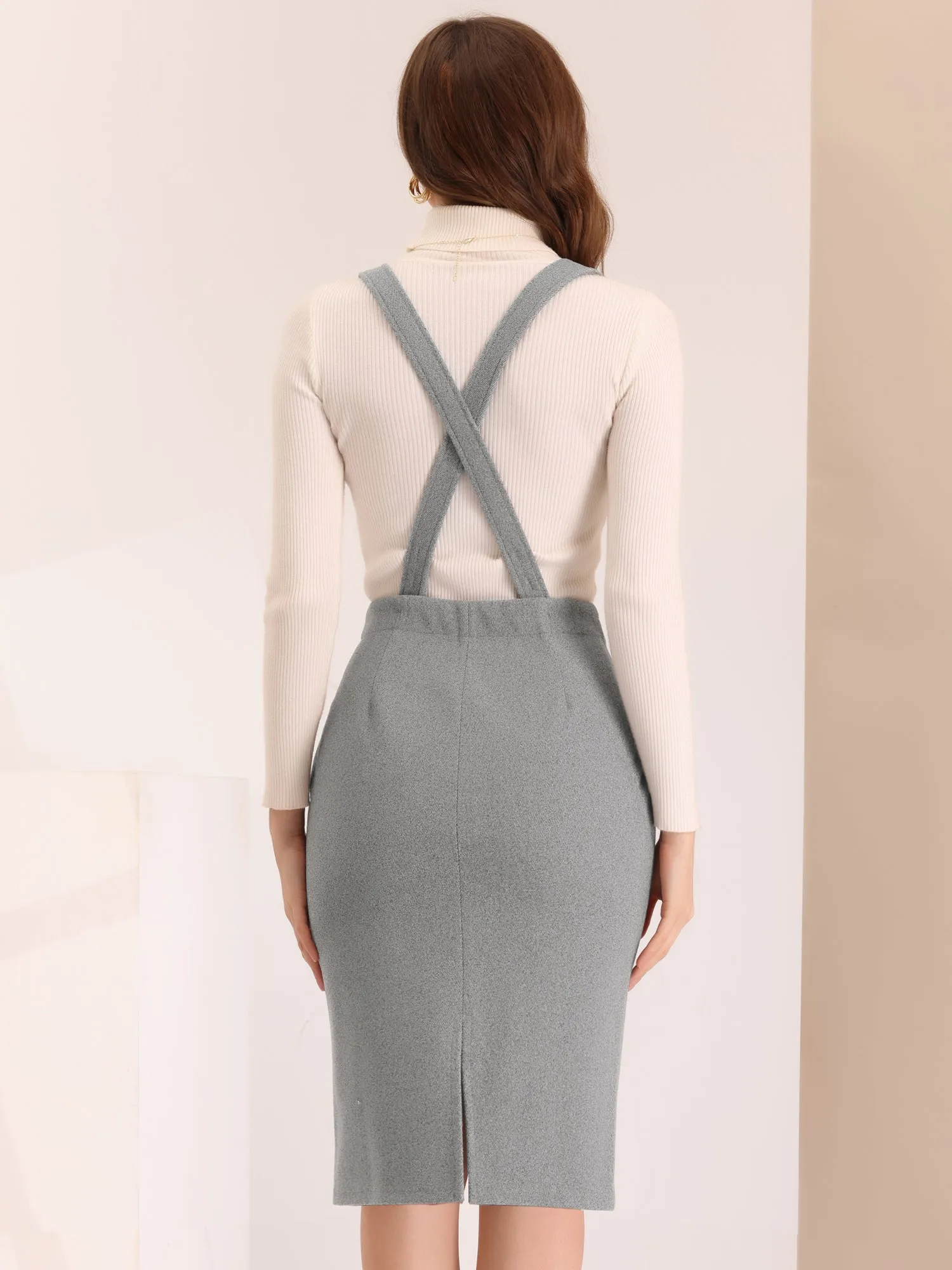 High Waist Adjustable Strap Split Back Bodycon Suspender Pencil Skirt sold by Allegra K product image thumbnail 3
