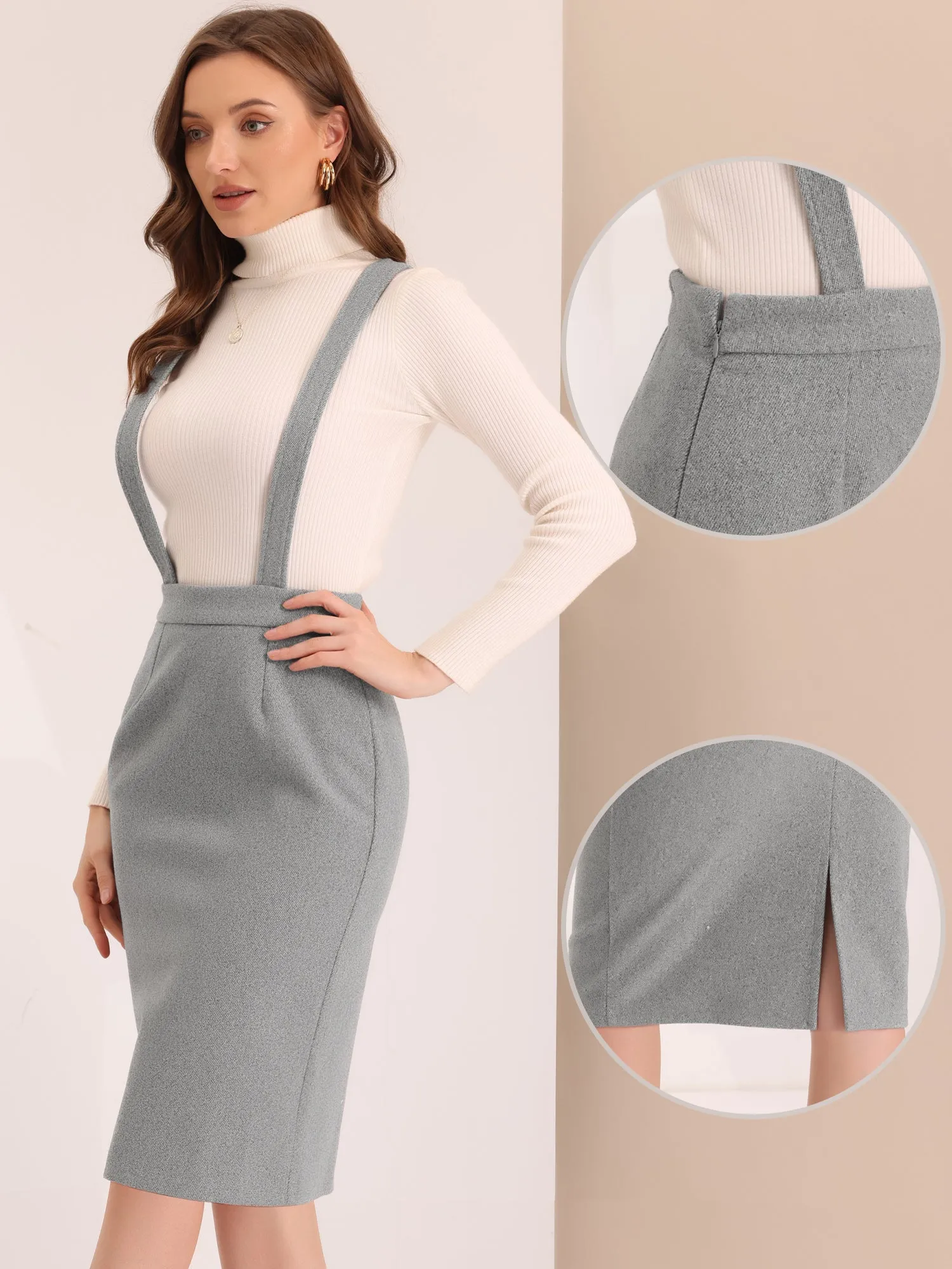 High Waist Adjustable Strap Split Back Bodycon Suspender Pencil Skirt sold by Allegra K product image thumbnail 2
