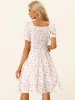 Floral Lace Up Smocked Back Ruffle Summer A-Line Midi Dress sold by Allegra K