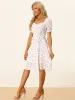 Floral Lace Up Smocked Back Ruffle Summer A-Line Midi Dress sold by Allegra K
