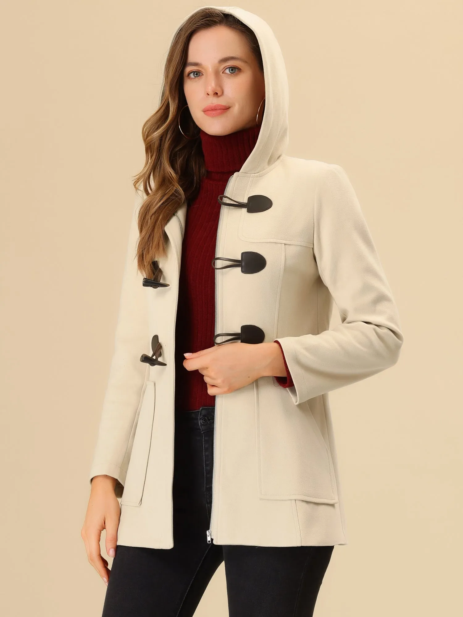 Toggle Duffle Peacoat Hooded Outwear Casual Winter Coat sold by Allegra K