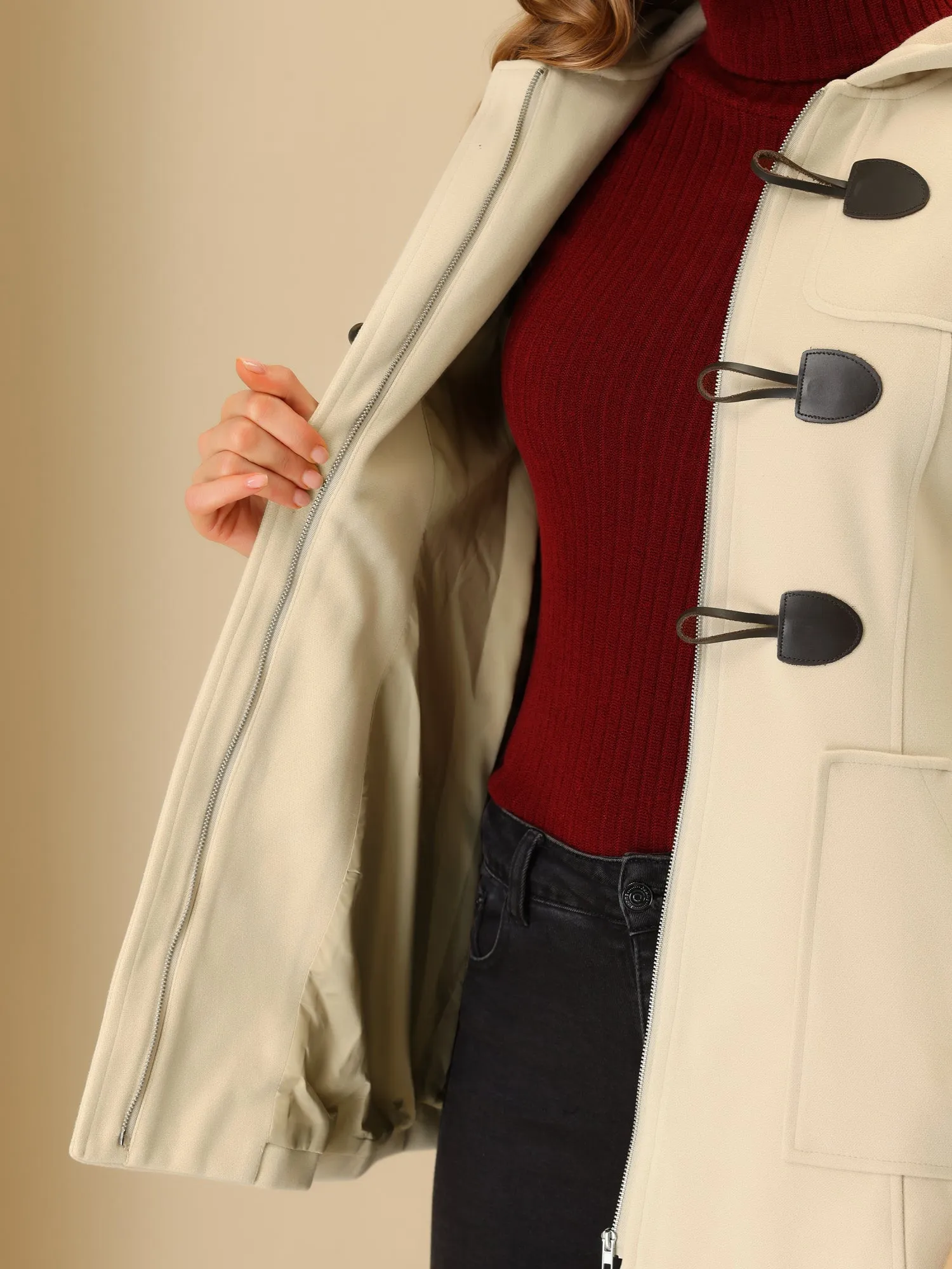 Toggle Duffle Peacoat Hooded Outwear Casual Winter Coat sold by Allegra K product image thumbnail 4