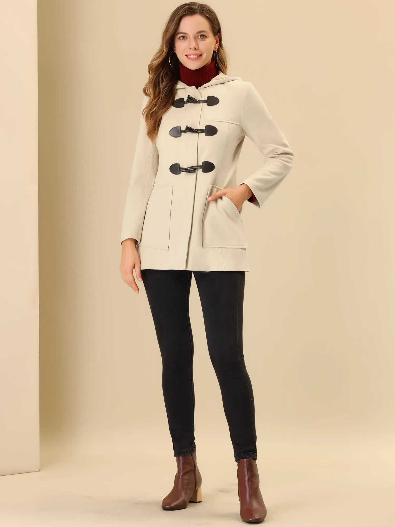 Toggle Duffle Peacoat Hooded Outwear Casual Winter Coat sold by Allegra K product image thumbnail 2