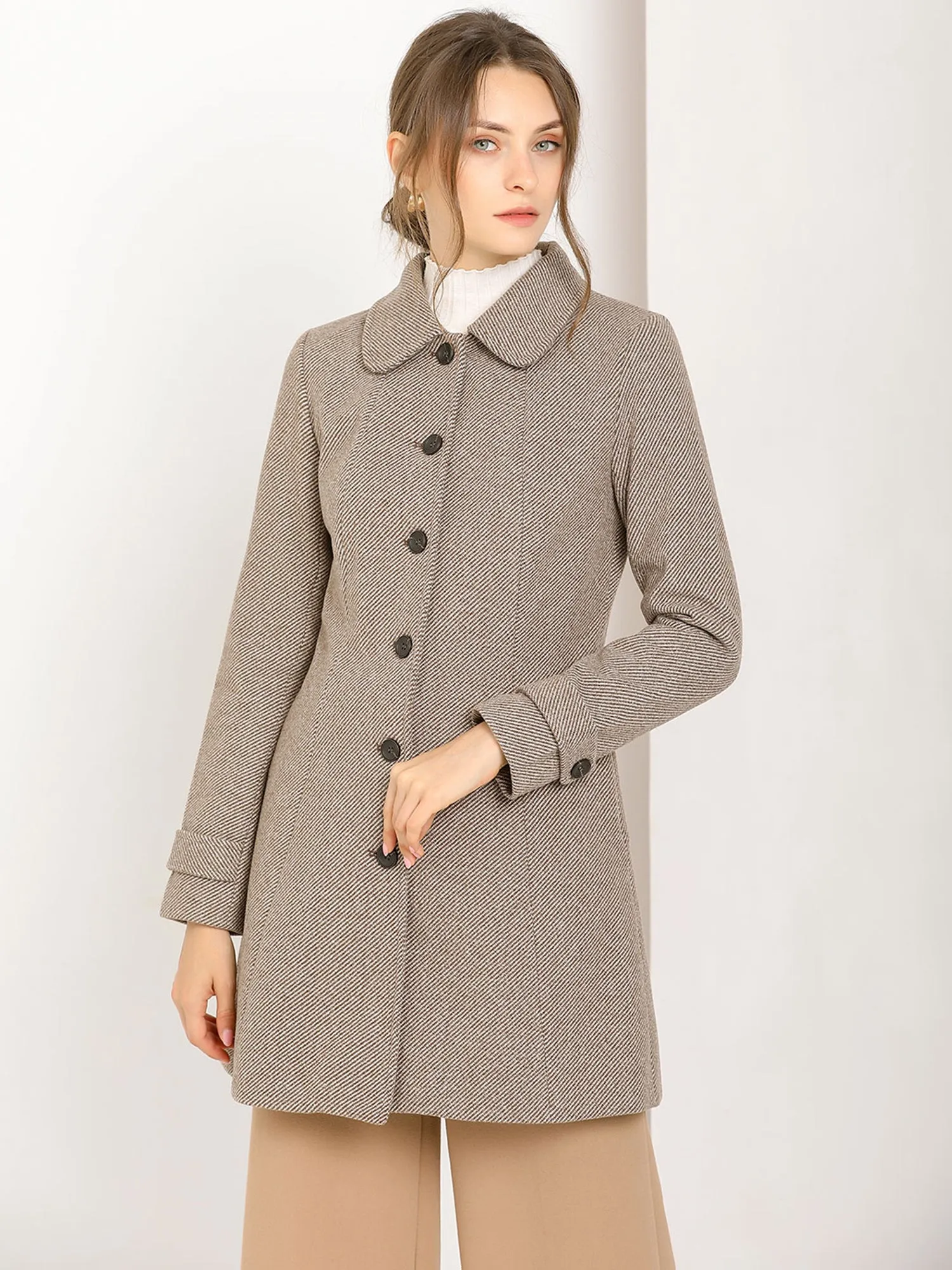 Peter Pan Collar Single Breasted Overcoat Winter Long Coat sold by Allegra K product image thumbnail 4