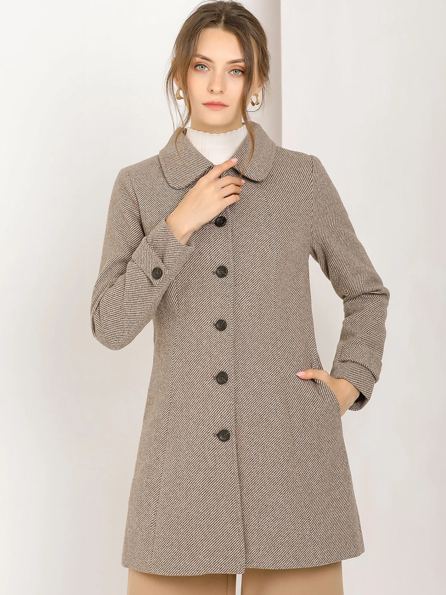 Peter Pan Collar Single Breasted Overcoat Winter Long Coat sold by Allegra K product image thumbnail 3