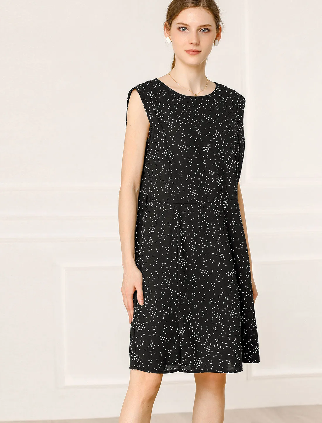 Polka Dot Printed Sleeveless Loose Tie Waist Pocket Shift Dress sold by Allegra K product image thumbnail 3