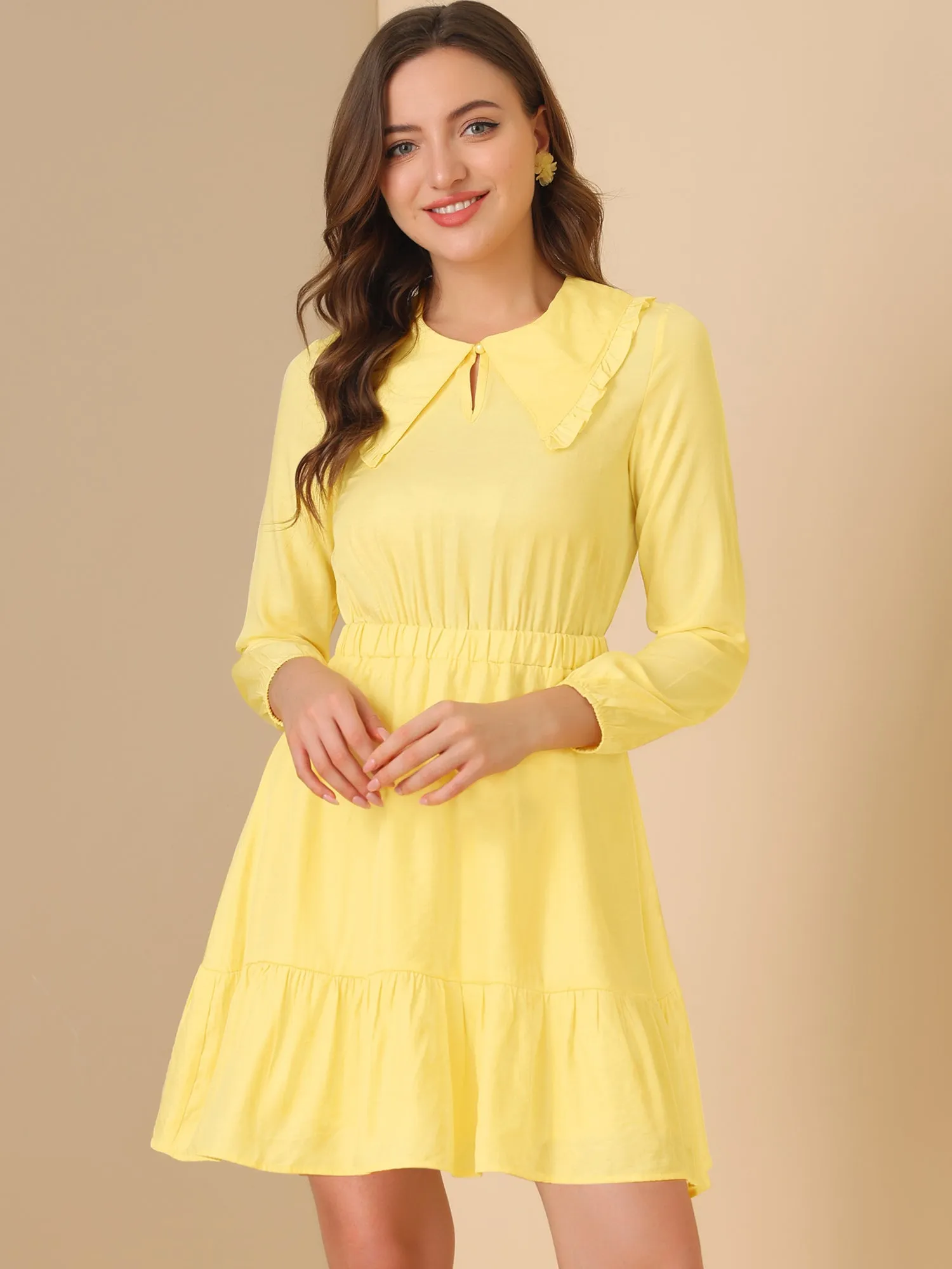 Casual Above Knee Ruffle Hem A-Line Long Sleeve Dress sold by Allegra K product image thumbnail 2